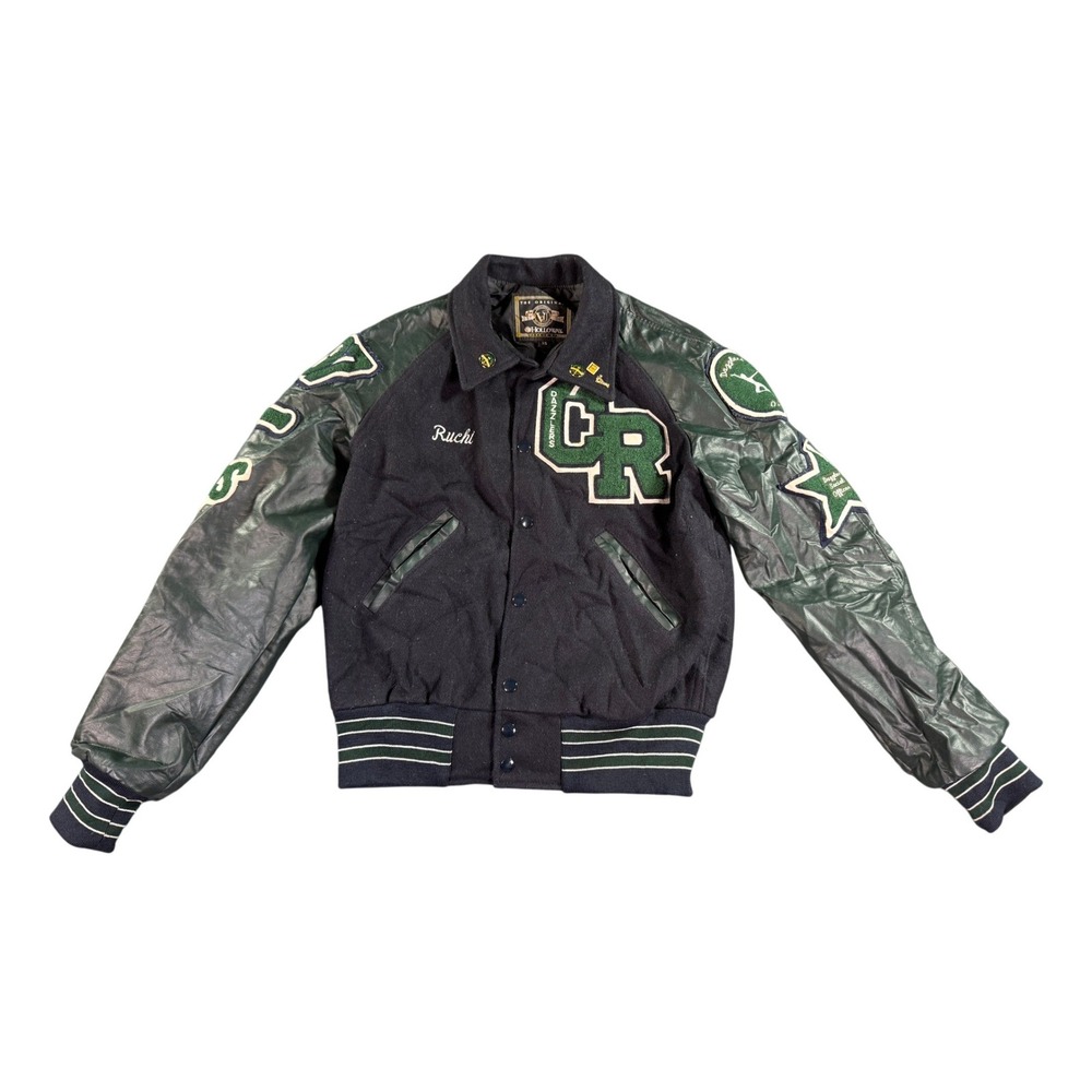 Vintage Holloway Varsity Jacket Womens XS Blue Green Dazzlers NHS Patches Wool